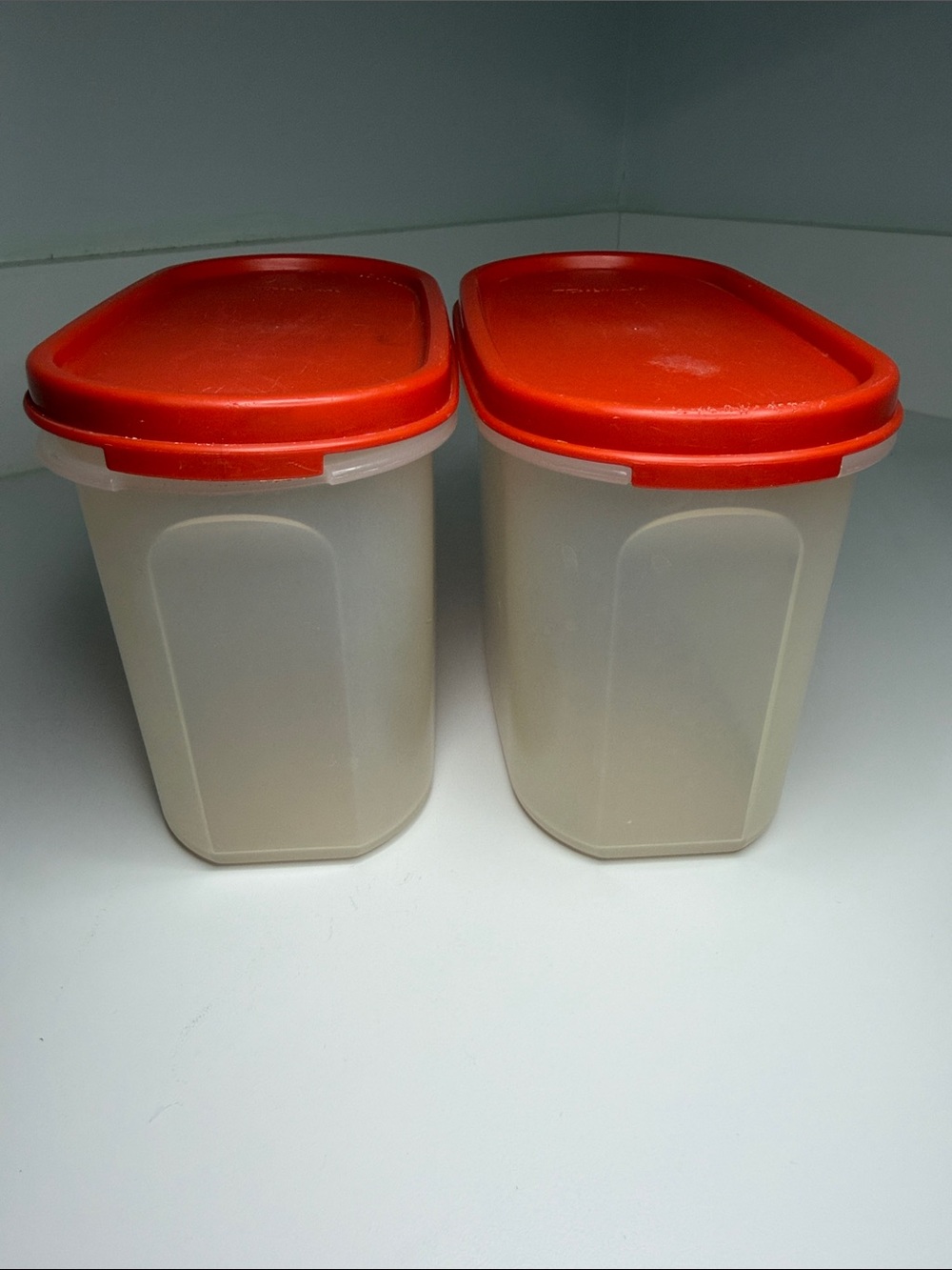 Vintage Tupperware #1612 Modular Mate 4 3/4” Cup with Red Seal Lid X2